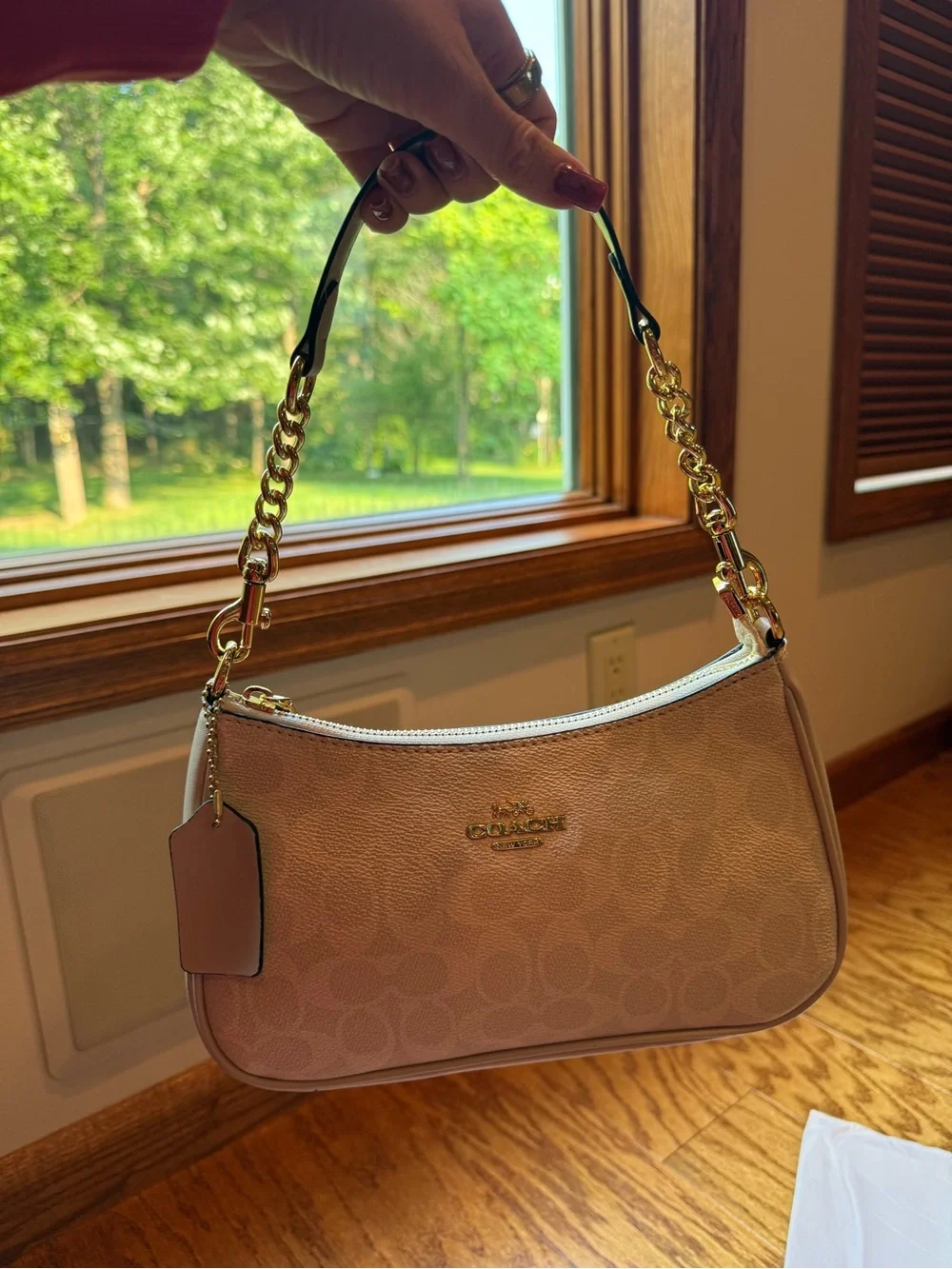 Coach Teri Shoulder Bag Signature Coated Canvas with Gold Hardware